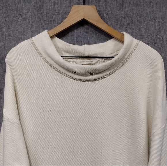 Soft Surroundings Monk Neck Long Line Sweatshirt Women's XL Cream Retro Y2K 90s - Picture 2 of 10